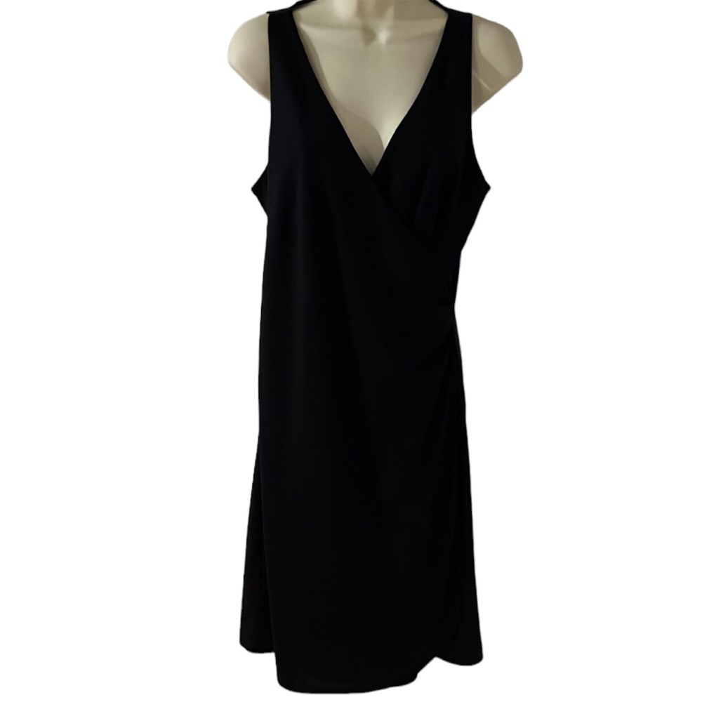 Express black sleeveless faux wrap dress shirred detail size large fits 10